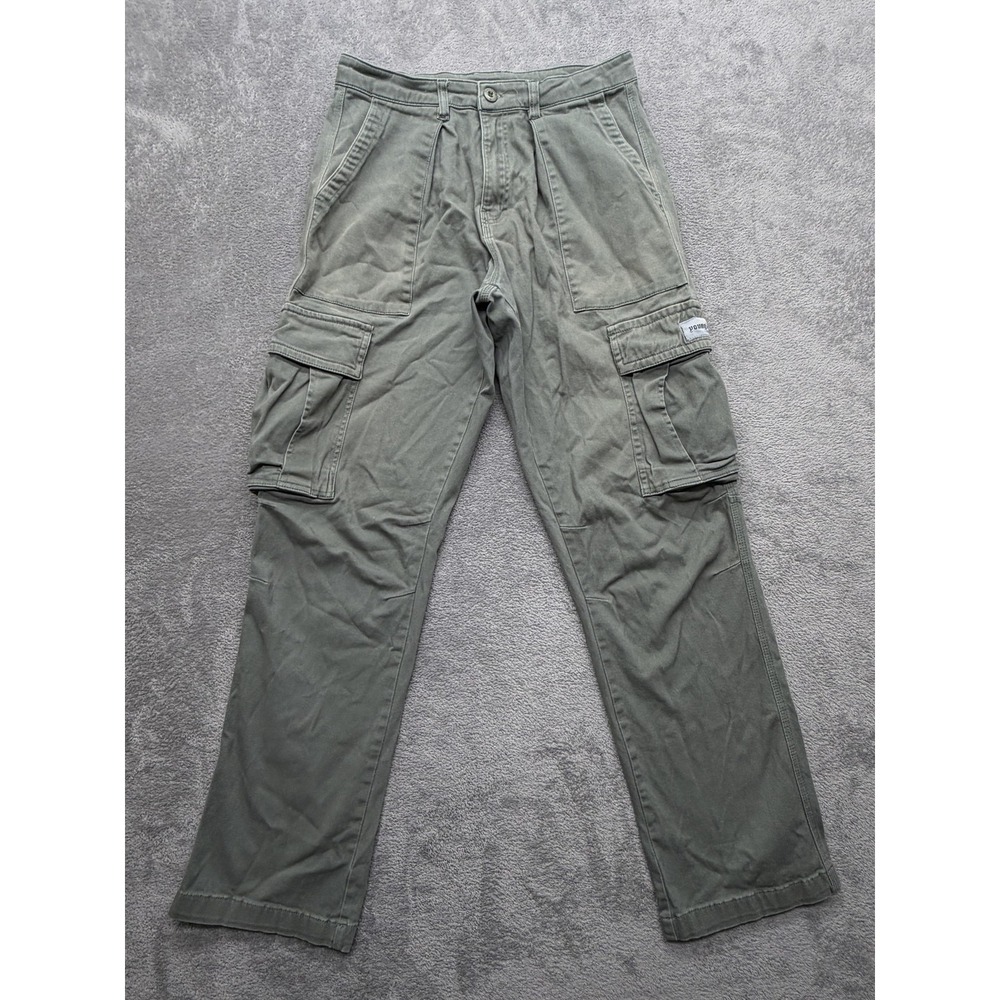 YOUNGLA Pants Mens Measured 30x31 Green Cargo Relaxed Fit Canvas Pockets